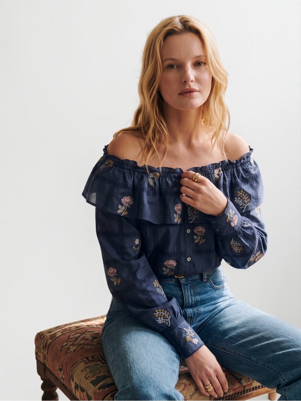 NWT Sézane Garancine Shirt in Blue Embroidery FR 42 / US 10 - Picture 5 of 7